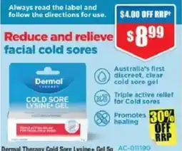 Chemist Warehouse Dermal Therapy Cold Sore Lysine+ Gel offer