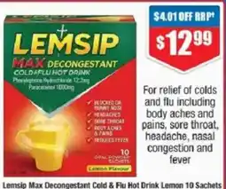 Chemist Warehouse Lemsip Max Decongestant Cold & Flu Hot Drink offer