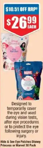 Chemist Warehouse Hide & See Eye Patches Disney Princess or Marvel 30 Pack offer