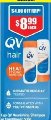 Chemist Warehouse Ego QV Nourishing Shampoo or Conditioner 500g offer
