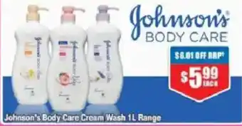 Chemist Warehouse Johnson's Body Care Cream Wash 1L Range offer