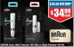 Chemist Warehouse Braun Body Mini Trimmer BS1000 or Face Trimmer FS100 offer