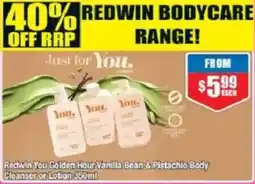 Chemist Warehouse Redwin You Golden Hour Vanilla Bean & Pistachio Body Cleanser or Lotion offer