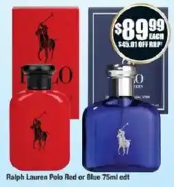 Chemist Warehouse Ralph Lauren Polo Red or Blue 75ml edt offer