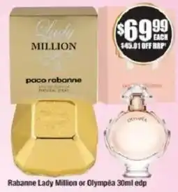 Chemist Warehouse Rabanne Lady Million or Olympéa 30ml edp offer
