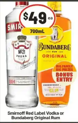 IGA Smirnoff Red Label Vodka or Bundaberg Original Rum offer