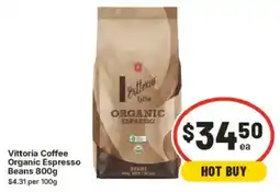 IGA Vittoria Coffee Organic Espresso Beans offer