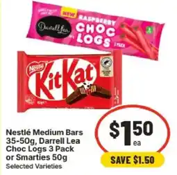 IGA Nestlé Medium Bars Darrell Lea Choc Logs 3 Pack offer