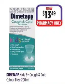 Wizard Pharmacy Dimetapp Kids 6+ Cough & Cold Colour Free offer