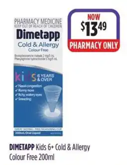 Wizard Pharmacy Dimetapp Kids 6+ Cold & Allergy Colour Free offer