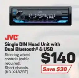 Repco JVC Single DIN Head Unit with Dual Bluetooth & USB offer