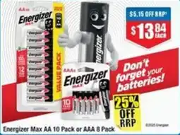 Chemist Warehouse Energizer Max AA 10 Pack or AAA offer