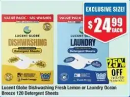 Chemist Warehouse Lucent Globe Dishwashing Fresh Lemon or Laundry Ocean Breeze Detergent Sheets offer