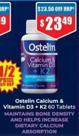 Chemist Warehouse Ostelin Calcium & Vitamin D3 + K2 60 Tablets offer