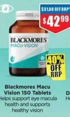 Chemist Warehouse Blackmores Macu Vision 150 Tablets offer