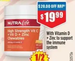 Chemist Warehouse Nutra Life High Strength Vit C + Vit D + Zinc Chewables offer