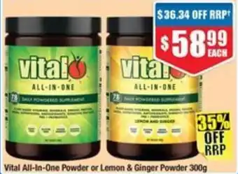 Chemist Warehouse Vital All-In-One Powder or lemon & Ginger Powder offer
