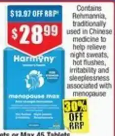 Chemist Warehouse Harmony menopause max offer