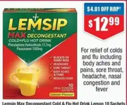 Chemist Warehouse Lemsip Max Decongestant Cold & Flu Hot Drink offer
