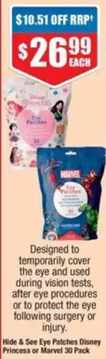 Chemist Warehouse Hide & See Eye Patches Disney Princess or Marvel 30 Pack offer