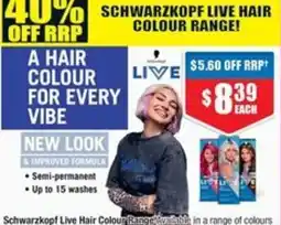 Chemist Warehouse Schwarzkopf Live Hair Colour Range offer
