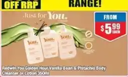 Chemist Warehouse Redwin You Golden Hour Vanilla Bean & Pistachio Body Cleanser or Lotion offer