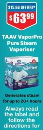 Chemist Warehouse TAAV VaporPro Pure Steam Vaporiser offer