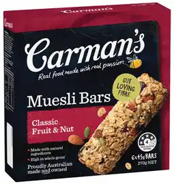 IGA Carman’s Muesli or Nut Bars 5‑6 Pack Selected Varieties offer