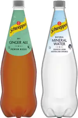 IGA Schweppes Mixers, Soft Drink or Natural Mineral Water 1.1 Litre Selected Varieties offer