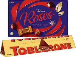 IGA Toblerone Chocolate 340g or Cadbury Roses Chocolate Box 380g offer