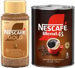 IGA Nescafé Blend 43 Coffee 500g or Gold Original Instant Coffee 400g Selected Varieties offer