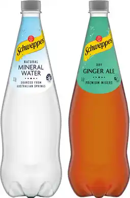 IGA Schweppes Mixers, Natural Mineral Water or Soft Drinks 1.1 Litre Selected Varieties offer