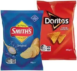 IGA Doritos Corn Chips, Smith’s Crinkle Cut or Twisties 45g Selected Varieties offer
