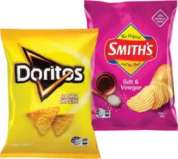 IGA Doritos Corn Chips or Smith’s Crinkle Cut Chips 150‑170g Selected Varieties offer