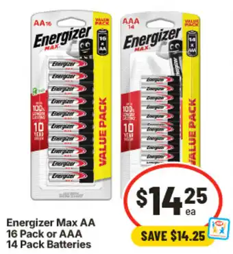 IGA Energizer Max AA or AAA Batteries offer