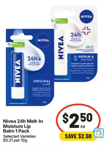 IGA Nivea 24h Melt-In Moisture Lip Balm offer