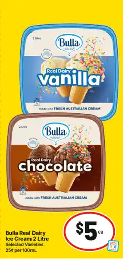 IGA Bulla Real Dairy Ice Cream 2 Litre Selected Varieties offer