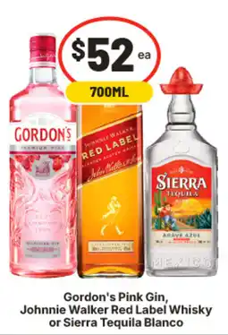 IGA Gordon's Pink Gin, Johnnie Walker Red Label Whisky or Sierra Tequila Blanco offer