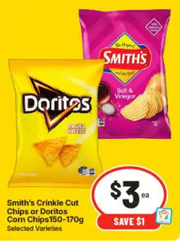 IGA Smith's Crinkle Cut Chips or Doritos Corn Chips offer