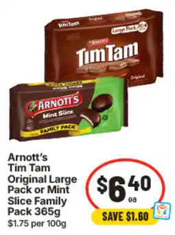 IGA Arnott's Tim Tam Original Large Pack or Mint Slice Family Pack offer