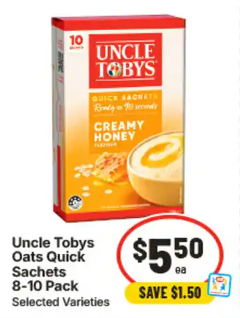 IGA Uncle Tobys Oats Quick Sachets offer