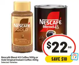 IGA Nescafe Blend 43 Coffee or Gold Original Instant Coffee offer