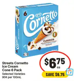 IGA Streets Cornetto Ice Cream Cone 6 Pack offer