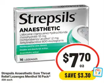 IGA Strepsils Anaesthetic Sore Throat Relief Lozenges Menthol offer
