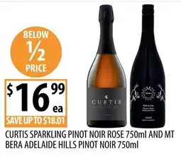 Supabarn Curtis Sparkling Pinot Noir Rose 750ml and Mt Bera Adelaide Hills Pinot Noir 750ml offer
