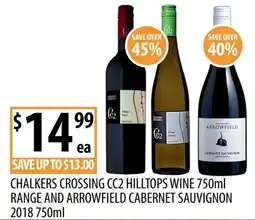Supabarn Chalkers Crossing CC2 Hilltops Wine and Arrowfield Cabernet Sauvignon offer
