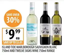 Supabarn Island Tide Marlborough Sauvignon Blanc and Twelve Signs Wine offer