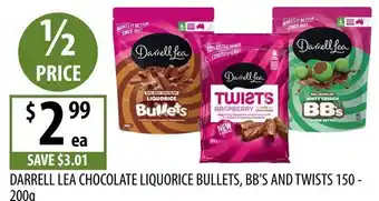 Supabarn Darrell Lea Chocolate Liquorice Bullets, BB's and Twists offer