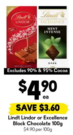 Drakes Lindt Lindor or Excellence Block Chocolate offer