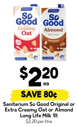 Drakes Sanitarium So Good Original or Extra Creamy Oat or Almond Long Life Milk offer